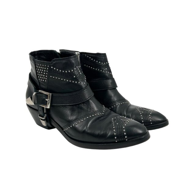 Anine Bing Bianca Black Studded Buckle Ankle Boots - Picture 2 of 13